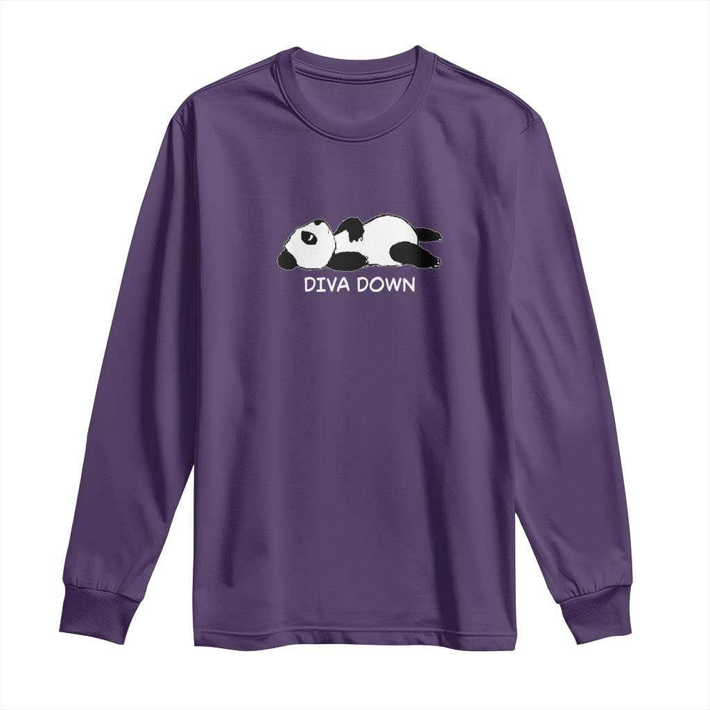 Diva Down Long Sleeve Shirt Funny Lazy Panda Meme TS14 Purple Print Your Wear