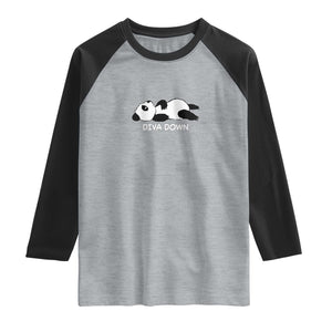 Diva Down Raglan Shirt Funny Lazy Panda Meme TS14 Heather Gray Black Print Your Wear