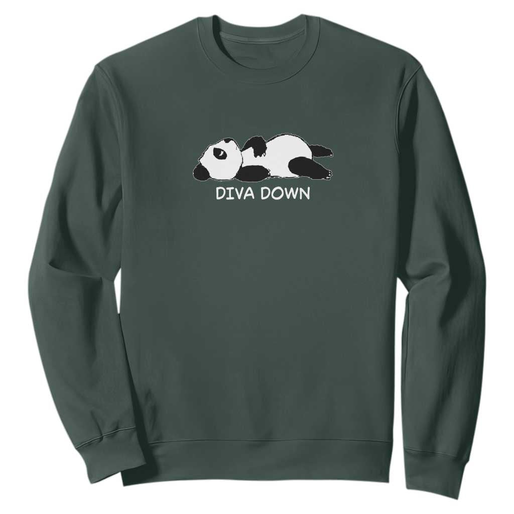 Diva Down Sweatshirt Funny Lazy Panda Meme TS14 Dark Forest Green Print Your Wear