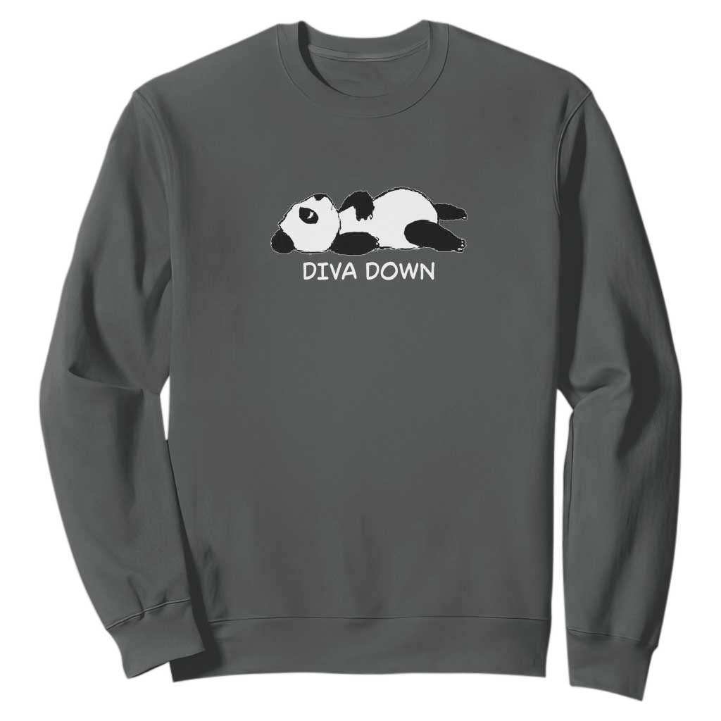 Diva Down Sweatshirt Funny Lazy Panda Meme TS14 Dark Heather Print Your Wear