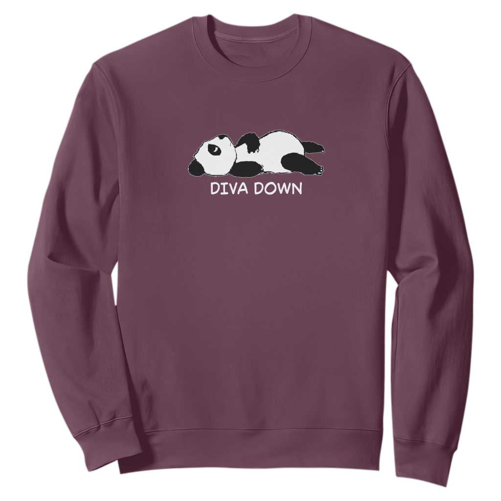Diva Down Sweatshirt Funny Lazy Panda Meme TS14 Maroon Print Your Wear