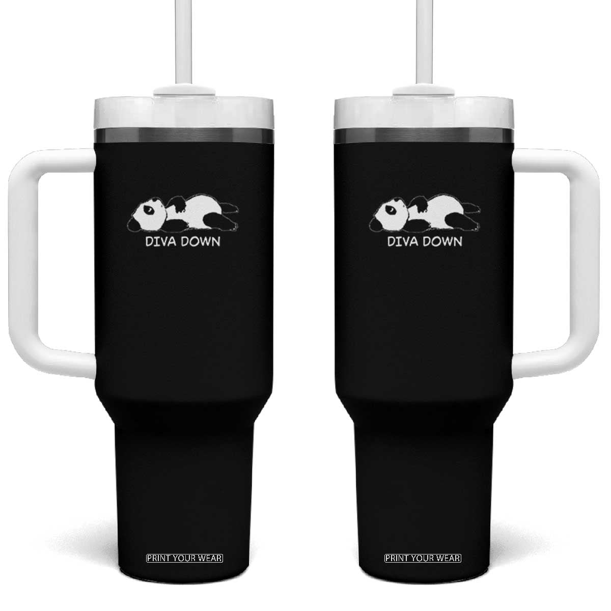 Diva Down Tumbler With Handle Funny Lazy Panda Meme TS14 One Size: 40 oz Black Print Your Wear