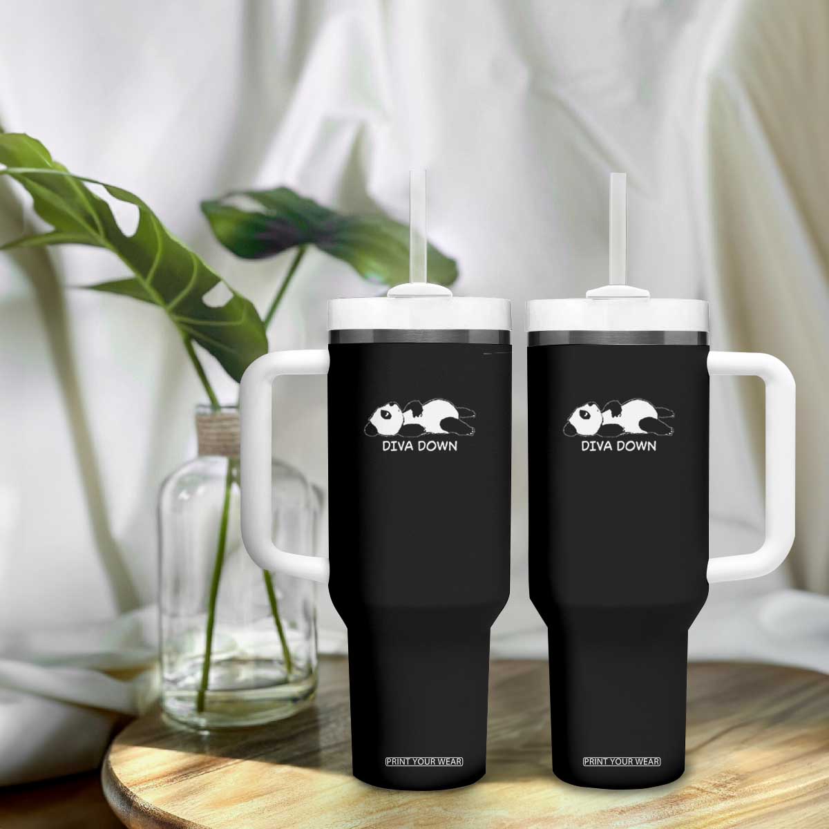 Diva Down Tumbler With Handle Funny Lazy Panda Meme TS14 Print Your Wear