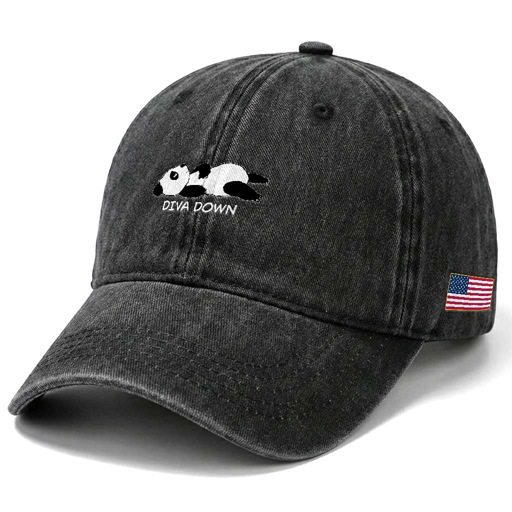 Diva Down Washed Cotton Baseball Cap Funny Lazy Panda Meme TS14 Print Your Wear