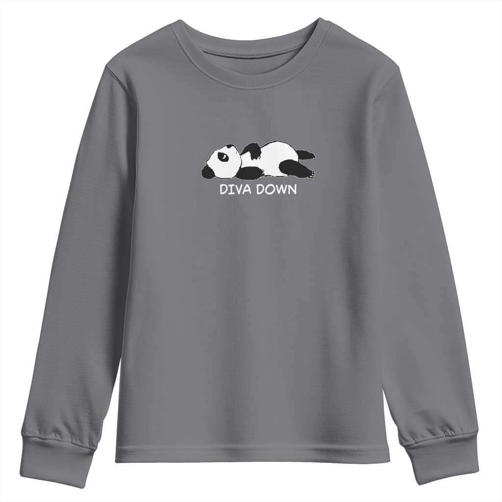 Diva Down Youth Sweatshirt Funny Lazy Panda Meme TS14 Charcoal Print Your Wear