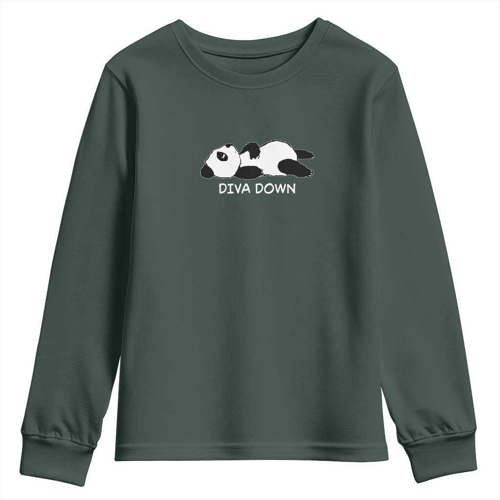 Diva Down Youth Sweatshirt Funny Lazy Panda Meme TS14 Dark Forest Green Print Your Wear