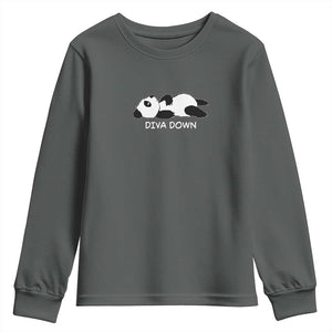 Diva Down Youth Sweatshirt Funny Lazy Panda Meme TS14 Dark Heather Print Your Wear