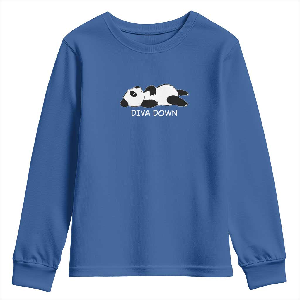 Diva Down Youth Sweatshirt Funny Lazy Panda Meme TS14 Royal Blue Print Your Wear