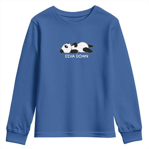 Diva Down Youth Sweatshirt Funny Lazy Panda Meme TS14 Royal Blue Print Your Wear