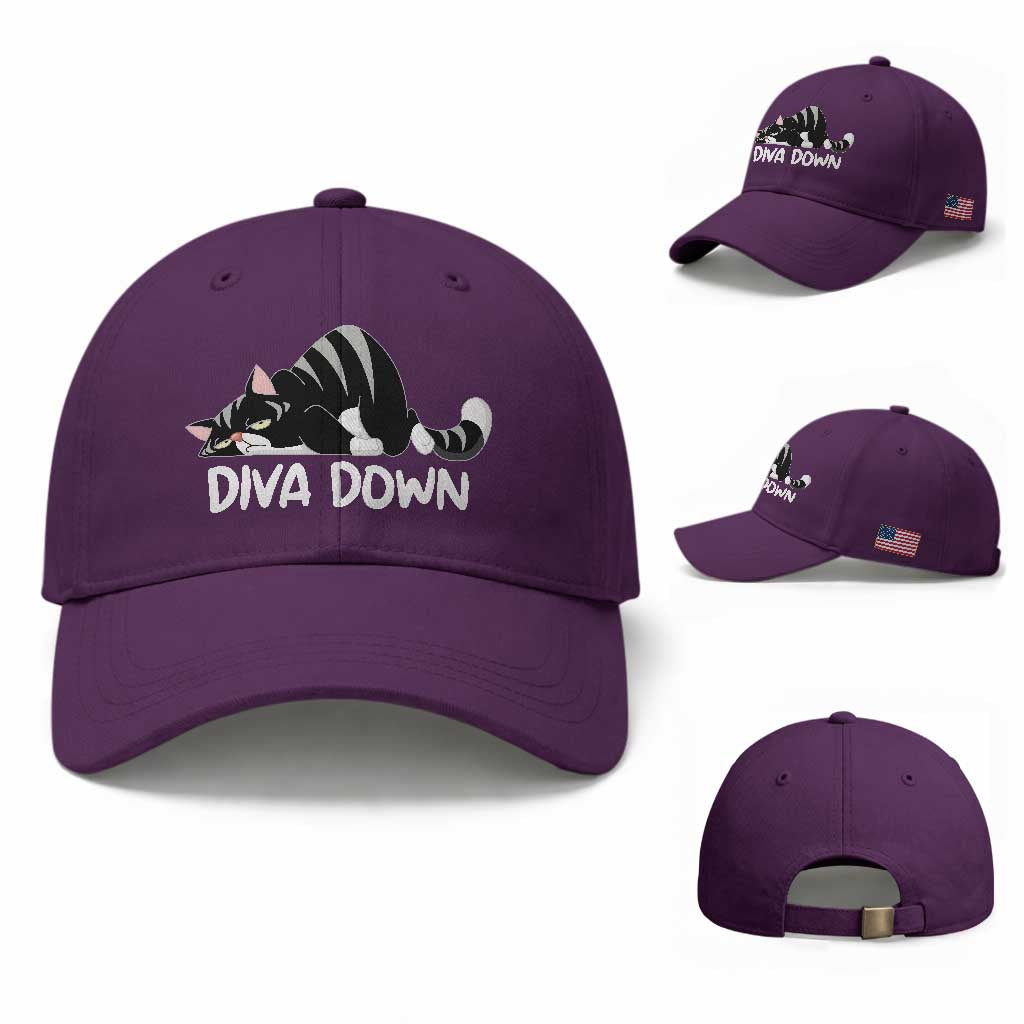 Diva Down Baseball Cap Funny Sarcastic Cat Meme TS14 Baseball Cap Universal Fit Purple Print Your Wear