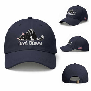 Diva Down Baseball Cap Funny Sarcastic Cat Meme TS14 Baseball Cap Universal Fit Navy Print Your Wear