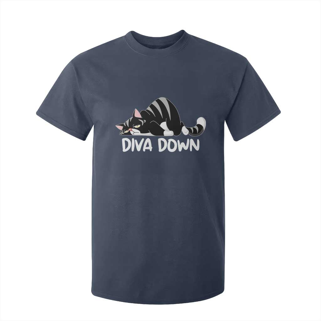 Diva Down T Shirt For Kid Funny Sarcastic Cat Meme TS14 Navy Print Your Wear