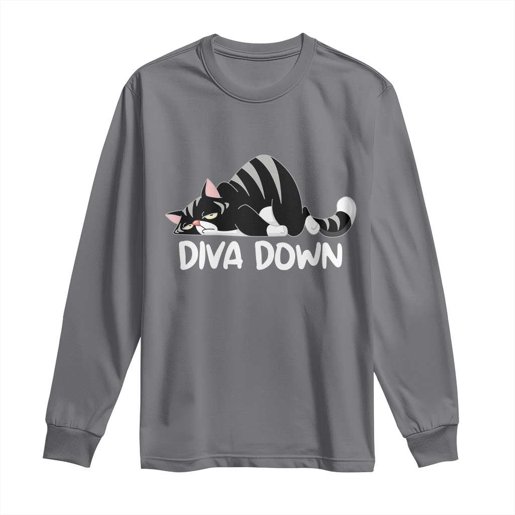 Diva Down Long Sleeve Shirt Funny Sarcastic Cat Meme TS14 Charcoal Print Your Wear