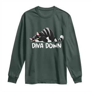 Diva Down Long Sleeve Shirt Funny Sarcastic Cat Meme TS14 Dark Forest Green Print Your Wear
