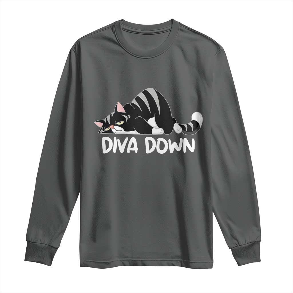 Diva Down Long Sleeve Shirt Funny Sarcastic Cat Meme TS14 Dark Heather Print Your Wear