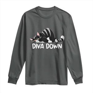 Diva Down Long Sleeve Shirt Funny Sarcastic Cat Meme TS14 Dark Heather Print Your Wear