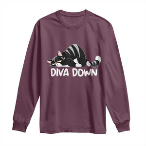 Diva Down Long Sleeve Shirt Funny Sarcastic Cat Meme TS14 Maroon Print Your Wear