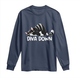 Diva Down Long Sleeve Shirt Funny Sarcastic Cat Meme TS14 Navy Print Your Wear