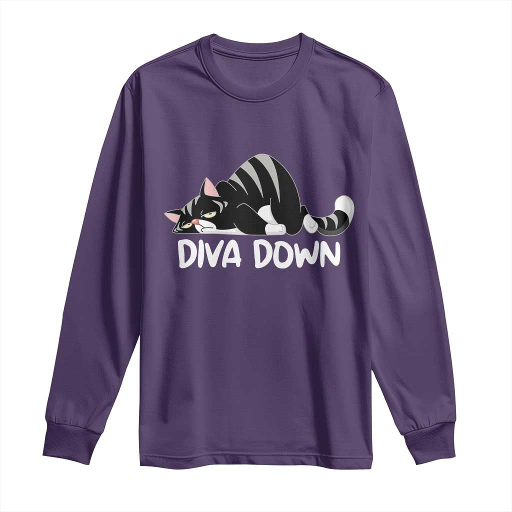 Diva Down Long Sleeve Shirt Funny Sarcastic Cat Meme TS14 Purple Print Your Wear