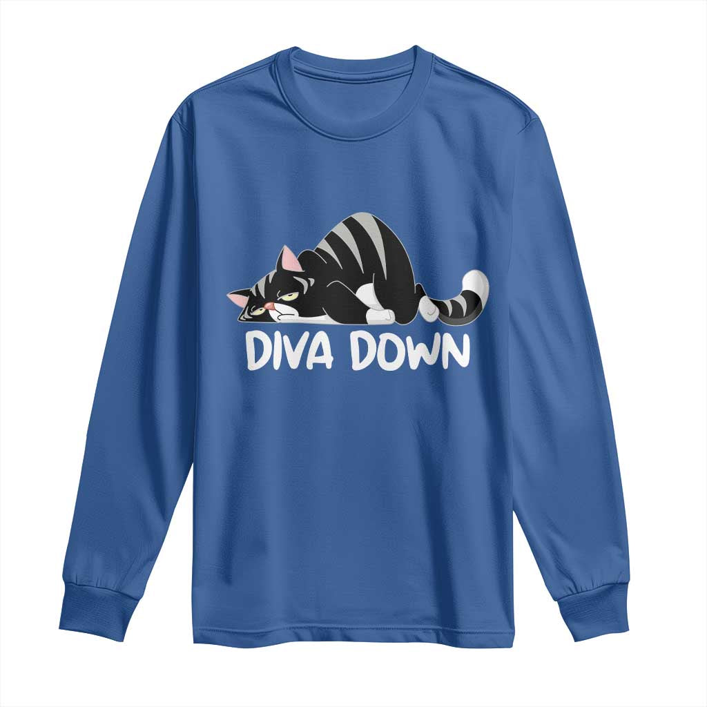 Diva Down Long Sleeve Shirt Funny Sarcastic Cat Meme TS14 Royal Blue Print Your Wear