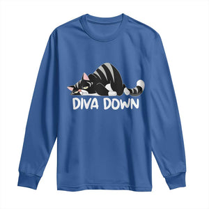 Diva Down Long Sleeve Shirt Funny Sarcastic Cat Meme TS14 Royal Blue Print Your Wear
