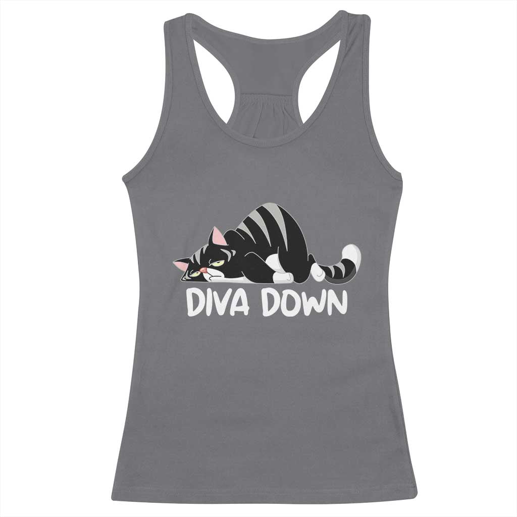 Diva Down Racerback Tank Top Funny Sarcastic Cat Meme TS14 Charcoal Print Your Wear