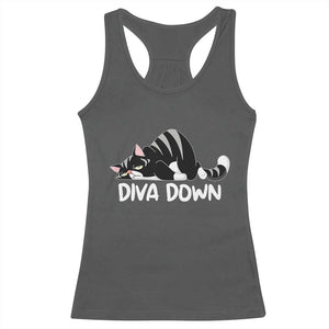 Diva Down Racerback Tank Top Funny Sarcastic Cat Meme TS14 Dark Heather Print Your Wear