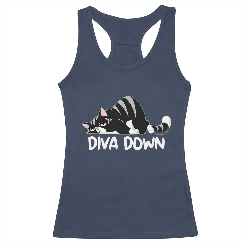 Diva Down Racerback Tank Top Funny Sarcastic Cat Meme TS14 Navy Print Your Wear