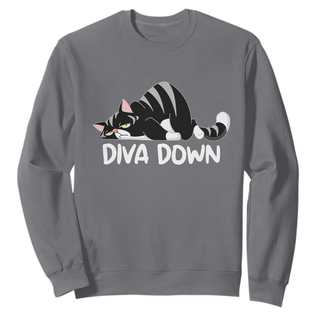 Diva Down Sweatshirt Funny Sarcastic Cat Meme TS14 Charcoal Print Your Wear
