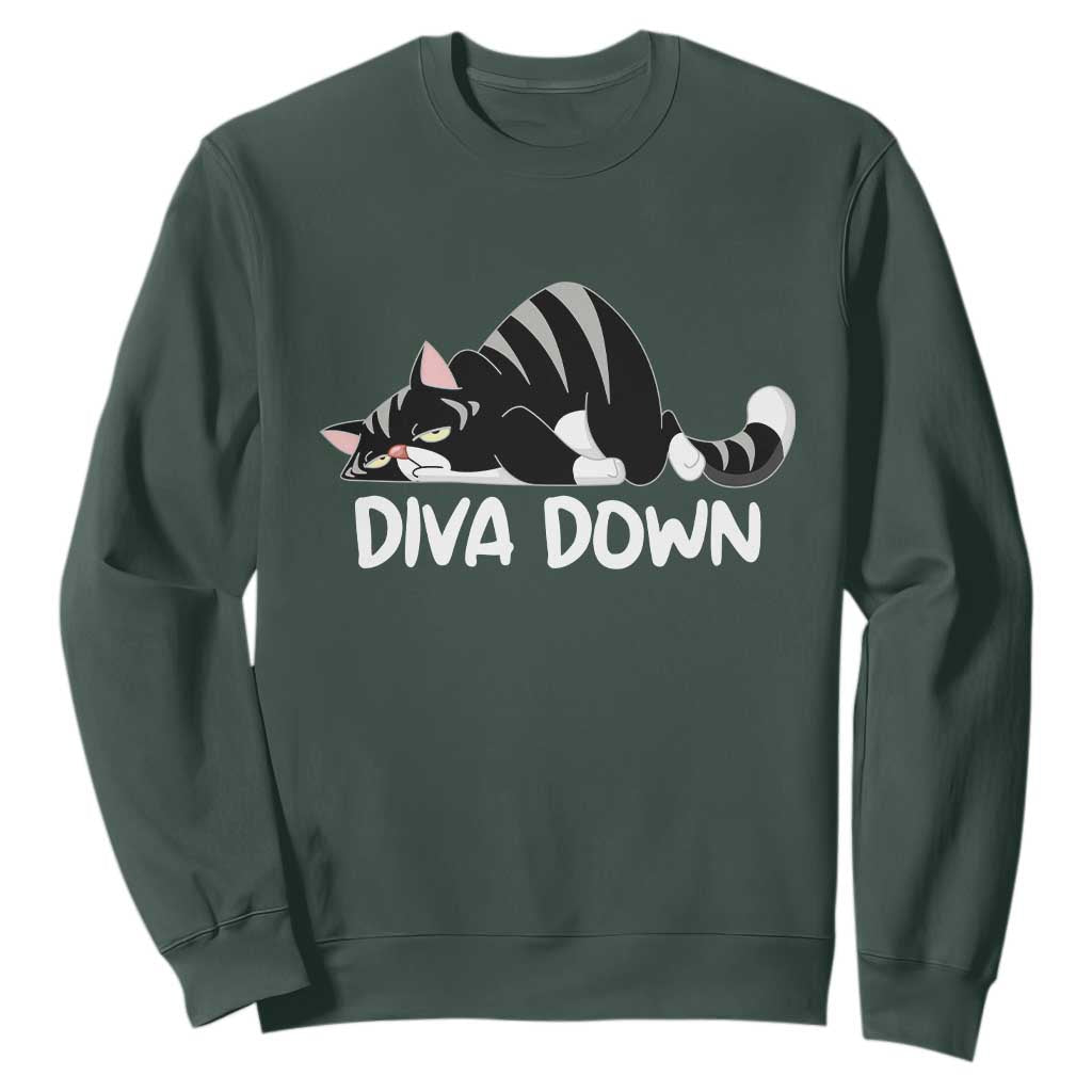 Diva Down Sweatshirt Funny Sarcastic Cat Meme TS14 Dark Forest Green Print Your Wear