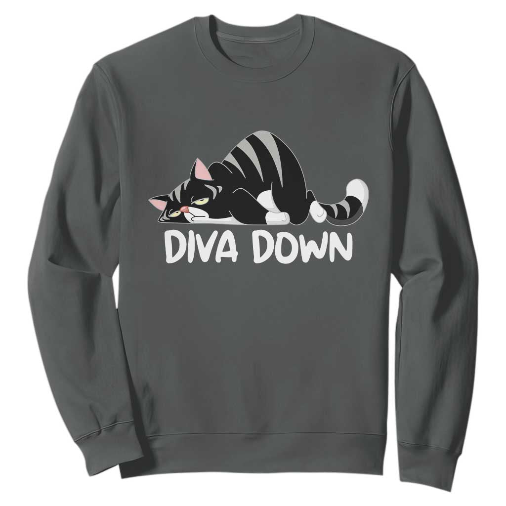 Diva Down Sweatshirt Funny Sarcastic Cat Meme TS14 Dark Heather Print Your Wear