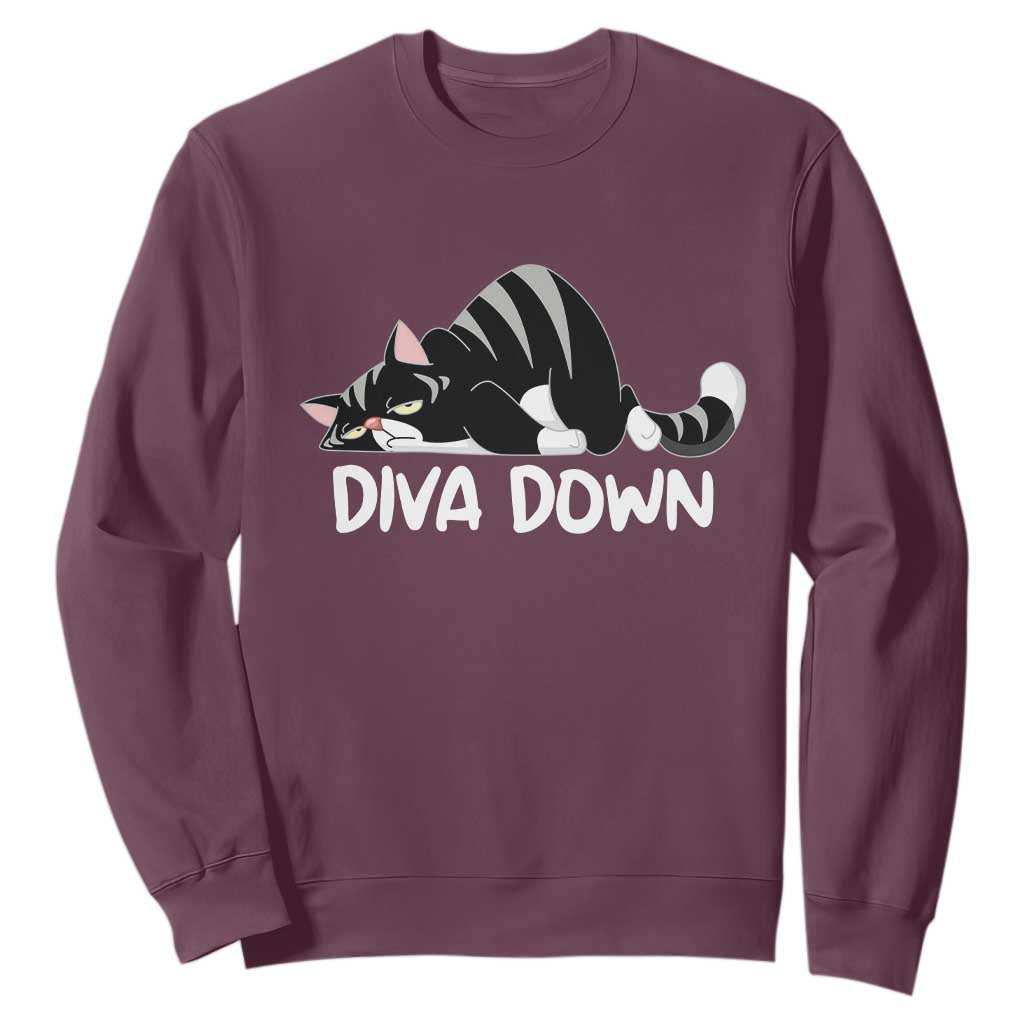 Diva Down Sweatshirt Funny Sarcastic Cat Meme TS14 Maroon Print Your Wear