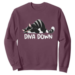 Diva Down Sweatshirt Funny Sarcastic Cat Meme TS14 Maroon Print Your Wear