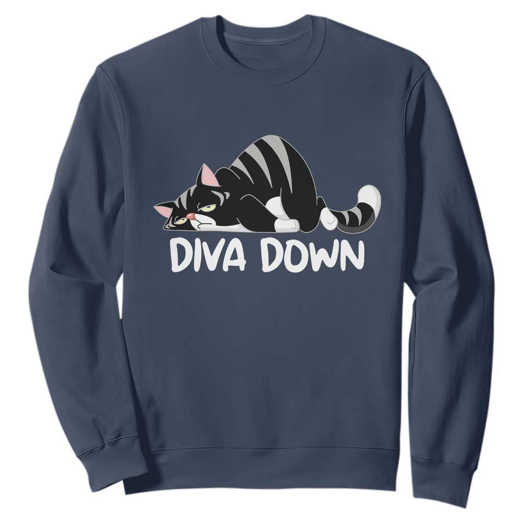 Diva Down Sweatshirt Funny Sarcastic Cat Meme TS14 Navy Print Your Wear