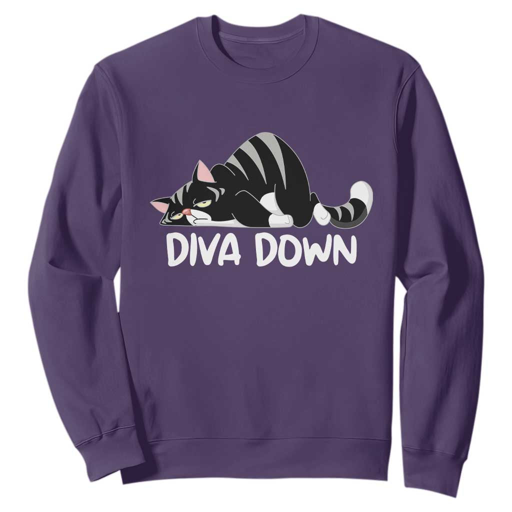 Diva Down Sweatshirt Funny Sarcastic Cat Meme TS14 Purple Print Your Wear