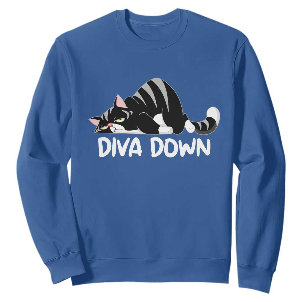 Diva Down Sweatshirt Funny Sarcastic Cat Meme TS14 Royal Blue Print Your Wear