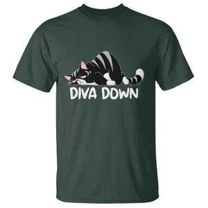 Diva Down T Shirt Funny Sarcastic Cat Meme TS14 Dark Forest Green Print Your Wear