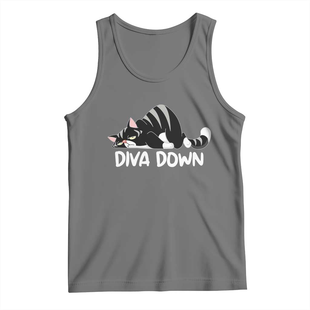 Diva Down Tank Top Funny Sarcastic Cat Meme TS14 Black Heather Print Your Wear