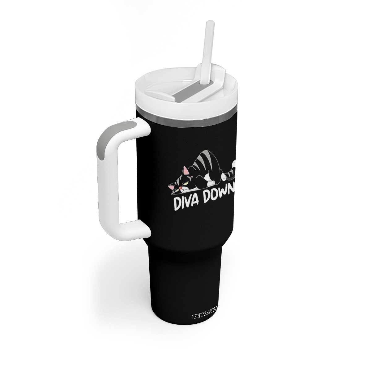 Diva Down Tumbler With Handle Funny Sarcastic Cat Meme TS14 Print Your Wear