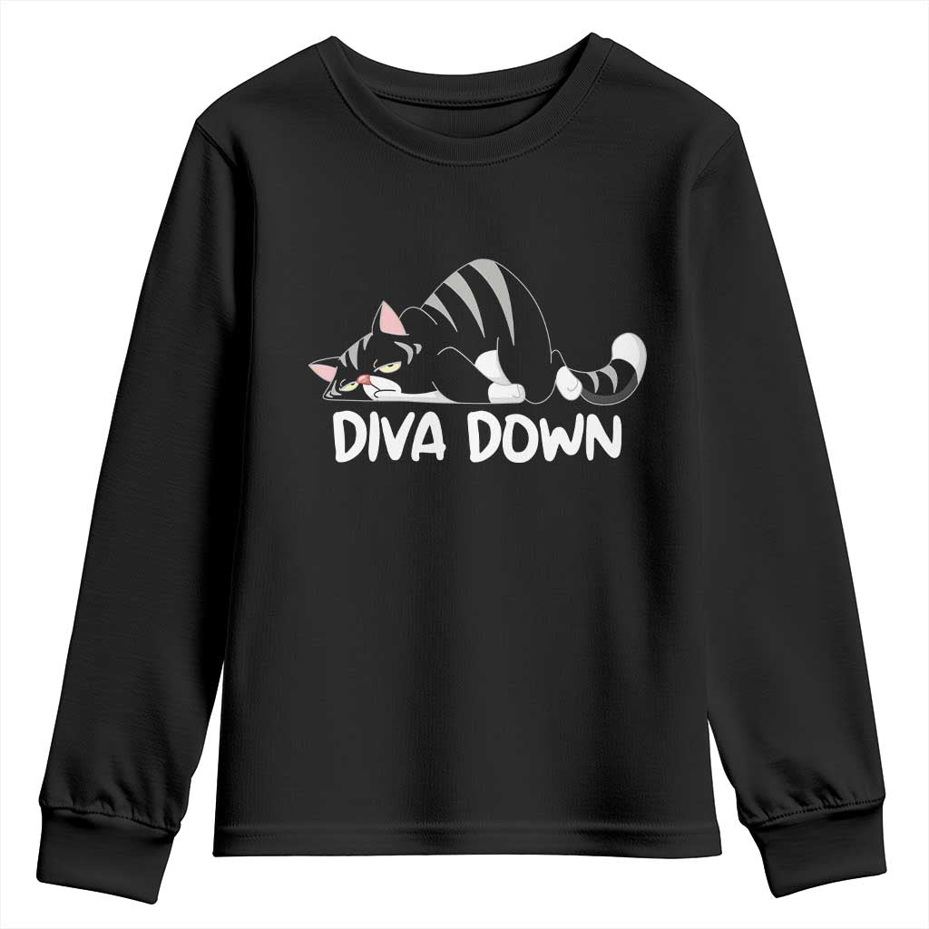 Diva Down Youth Sweatshirt Funny Sarcastic Cat Meme TS14 Black Print Your Wear