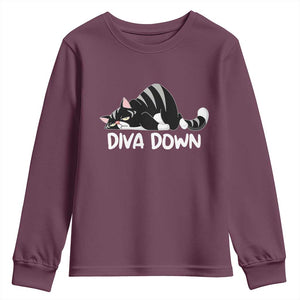 Diva Down Youth Sweatshirt Funny Sarcastic Cat Meme TS14 Maroon Print Your Wear