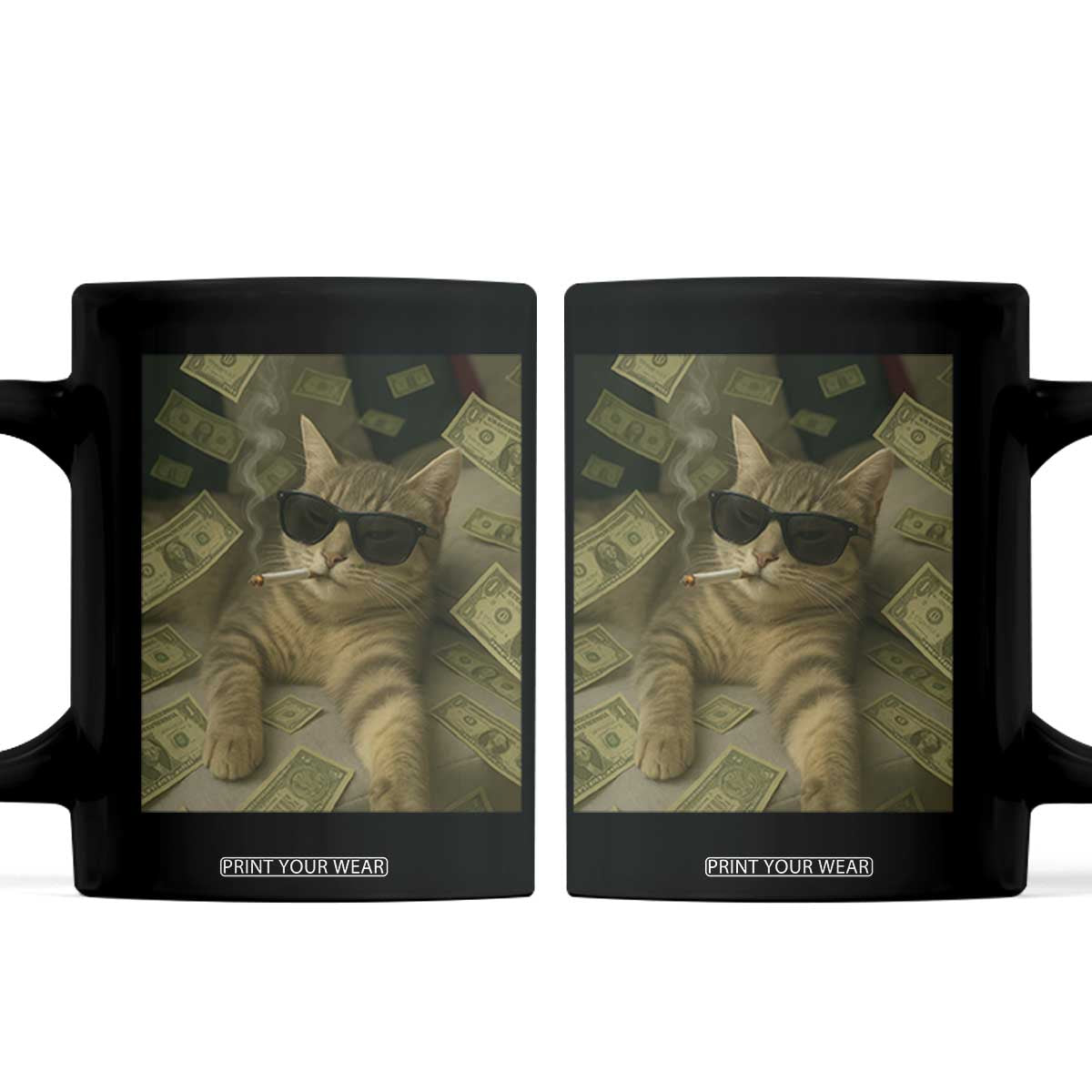 Funny Smoking Cat Selfie Meme Coffee Mug Gen Z Joke TS14 Black Print Your Wear