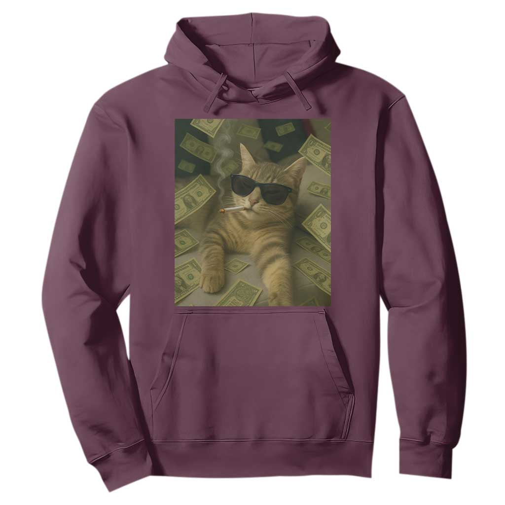 Funny Smoking Cat Selfie Meme Hoodie Gen Z Joke TS14 Maroon Print Your Wear
