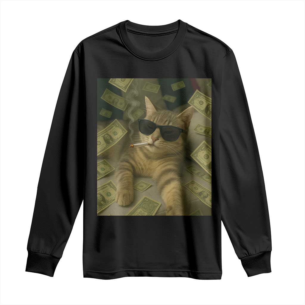Funny Smoking Cat Selfie Meme Long Sleeve Shirt Gen Z Joke TS14 Black Print Your Wear