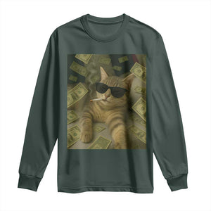 Funny Smoking Cat Selfie Meme Long Sleeve Shirt Gen Z Joke TS14 Dark Forest Green Print Your Wear