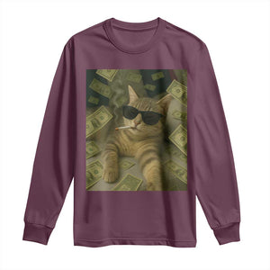 Funny Smoking Cat Selfie Meme Long Sleeve Shirt Gen Z Joke TS14 Maroon Print Your Wear