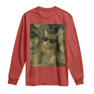 Funny Smoking Cat Selfie Meme Long Sleeve Shirt Gen Z Joke TS14 Red Print Your Wear