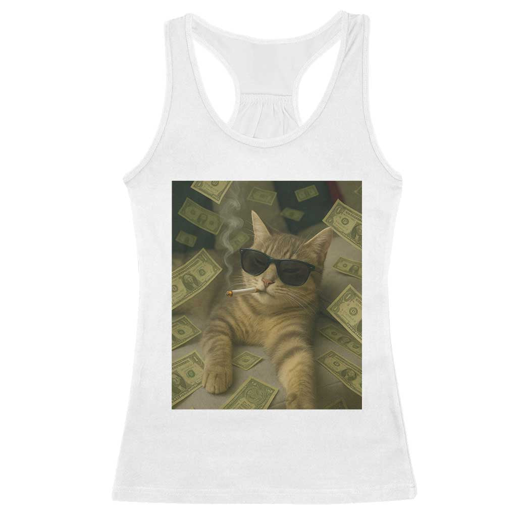 Funny Smoking Cat Selfie Meme Racerback Tank Top Gen Z Joke TS14 White Print Your Wear