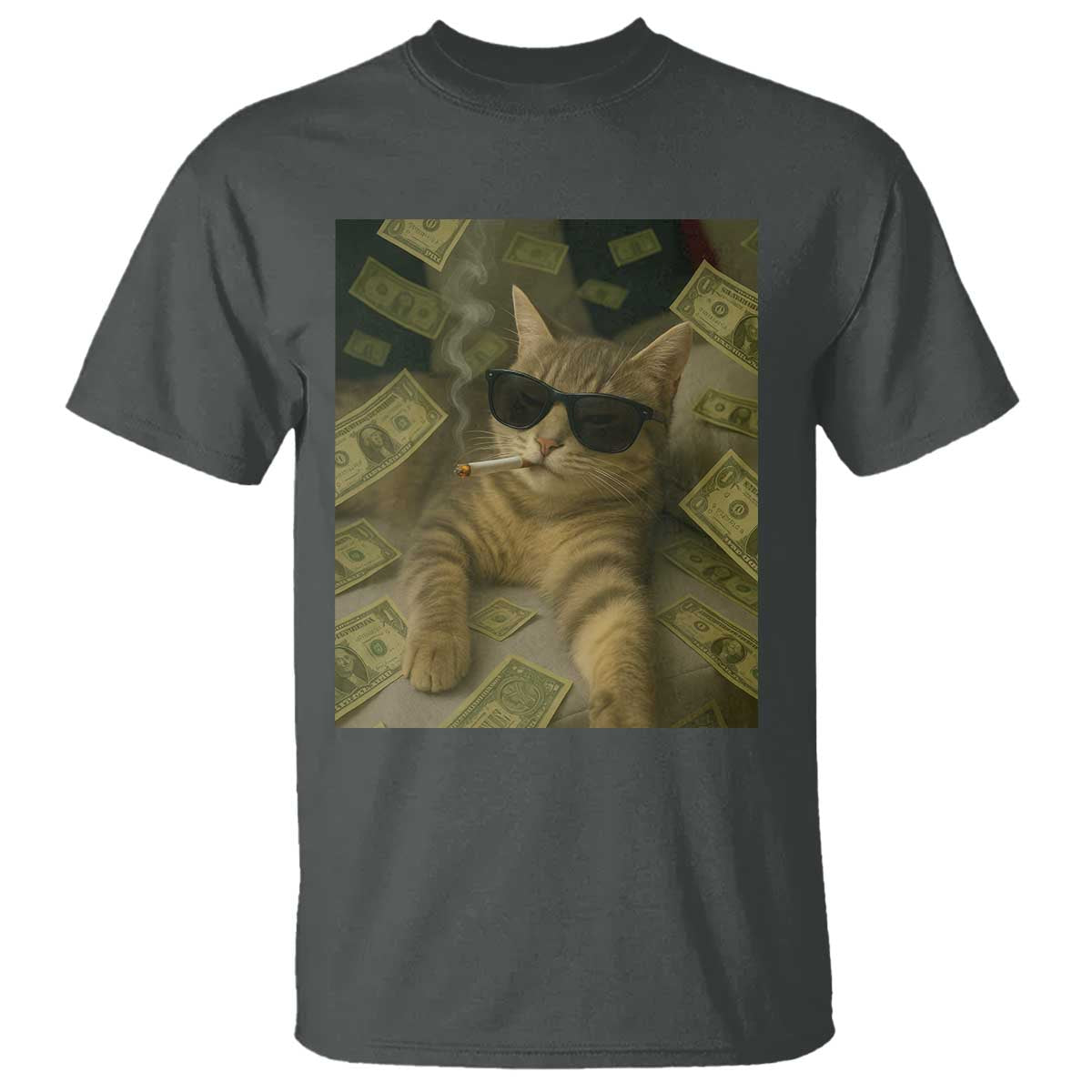 Funny Smoking Cat Selfie Meme T Shirt Gen Z Joke TS14 Dark Heather Print Your Wear