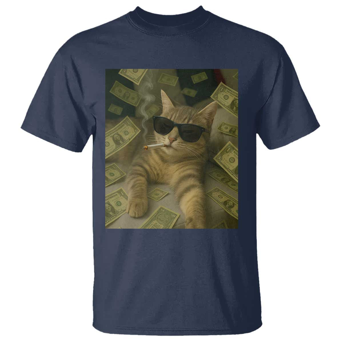 Funny Smoking Cat Selfie Meme T Shirt Gen Z Joke TS14 Navy Print Your Wear